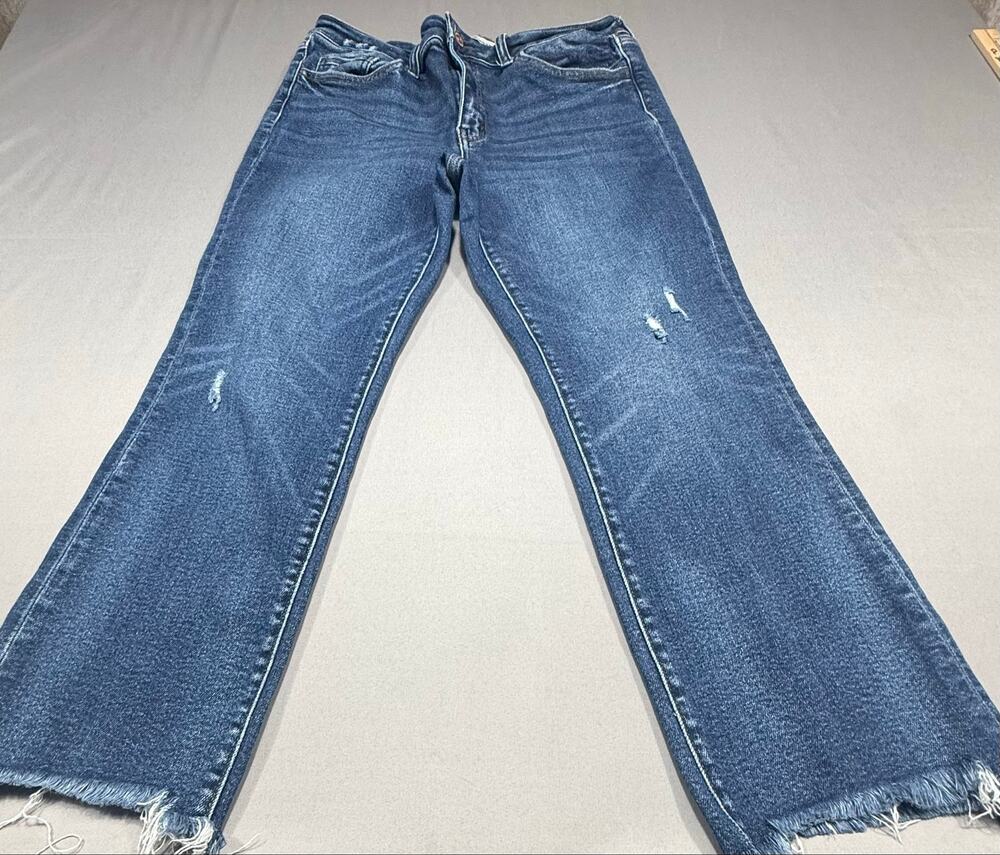 Flying Monkey Women’s Wide Leg Jeans Raw Hem Distressed  Blue Denim Tag Missing